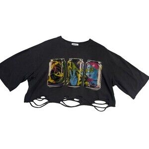 Flood & Rock Distressed Cropped Graphic T Shirt Women’s Oversized Gray Goth Punk